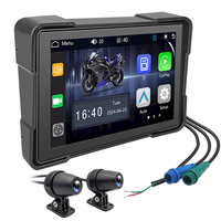 Écran de moto 5 pouces avec Carplay, Android Auto, étanche IP65, GPS pour moto, caméra embarquée double objectif