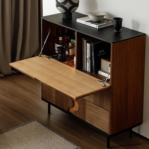Buffet en bois massif de style français vintage, avec portes battantes en <span class=keywords><strong>patchwork</strong></span>, finition noyer noir, tiroirs, meuble de salon - Product Image 4