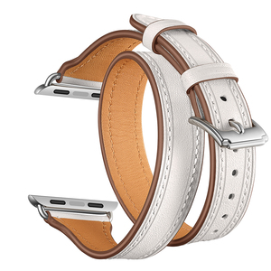 Donne uomo compatibile con <span class=keywords><strong>Apple</strong></span> <span class=keywords><strong>Watch</strong></span> Band 44mm 42mm 38mm in <span class=keywords><strong>pelle</strong></span> doppio avvolgente sottile sostituzione in <span class=keywords><strong>pelle</strong></span> per cinturino IWatch, bianco - Product Image 3