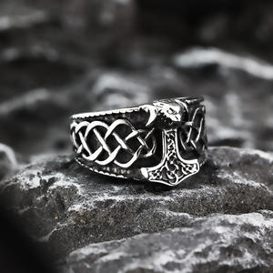 Anillo de Hombre de Acero Inoxidable Estilo Nórdico Retro, Diseño de Martillo de Thor, Estilo Hip Hop, Uso Diario - Product Image 1