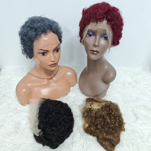 Promotion $17 Afro <b>Pixie</b> Short Cut <b>Wigs</b> 13x4 Lace Frontal 100% Human Hair Curly Natural Wholesale <b>Wigs</b> Grey Highlight Color - Product Image 1
