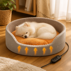 Lit pour animaux de compagnie en velours côtelé rond ZT avec fonction chauffante pour chiens, tapis chaud d'hiver, couleur unie, style moderne, lavable à la main - Product Image 1