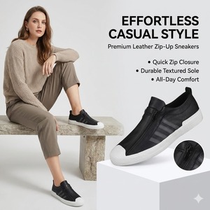 <span class=keywords><strong>Scarpe</strong></span> da ginnastica casual da uomo Flash Step 2025 Autunno, bianche con cerniera, traspiranti, con punta in microfibra e logo in pelle di cotone - Product Image 1