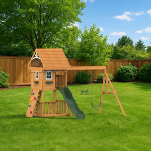 Ensemble de jeux d'extérieur polyvalent pour enfants, avec trampoline, balançoire en bois créative, échelle, corde d'escalade, aire de jeux de jardin en bois, balançoire pour enfant - Product Image 2