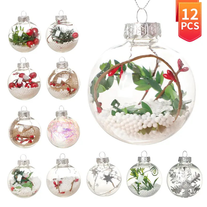 Bola de Navidad de plástico transparente, esferas huecas de 6/8cm, bolas colgantes de árbol de Navidad