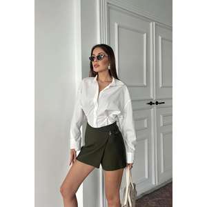 กระโปรงขาสั้นทรงเอวสูงสีกากี Luna สำหรับผู้หญิง ผ้าทอโพลีเอสเตอร์ผสมฝ้าย ปรับขนาดได้ แฟชั่นกระโปรง - Product Image 5