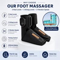 Masseur électrique pour pieds et jambes à piles, best-seller, avec compression par airbag et chauffage à 3 niveaux pour soulager les douleurs à la cheville