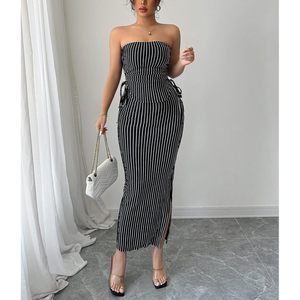 Conjunto de Top Tubo a Rayas y Falda Larga para Mujer 2026, Cintura Alta, Sin Mangas, Control de Abdomen, Prenda Moldeadora para Salir - Product Image 2