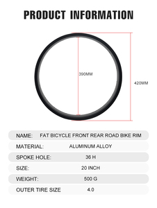Ruedas de Bicicleta de Aleación de Aluminio de <span class=keywords><strong>20</strong></span> Pulgadas con Recubrimiento en Polvo para Bicicletas de Nieve, Sistema de Frenos de Disco, Ruedas para Bicicletas Fat Bike - Product Image 3