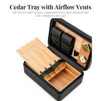 Ensemble de sac à main de voyage pour cigares avec doublure en cèdre à 2 couches, coupe-cigares intégré, hygromètre, humidificateur, sac en cuir portable