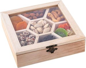 Small Organizer Container Wooden Compartment Storage Box With Lid