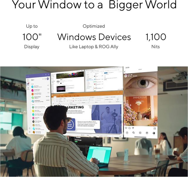 Smart AR Glasses,100" Micro-OLED Wearable Display,1100 nits,Multi-Screen,Speakers,USB-C,Magnetic Shade,For PC,iPhone,Android,Mac