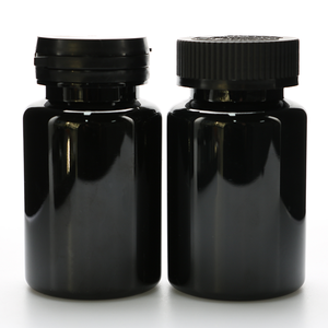 Botellas de cápsulas de plástico 100mL Botella de píldora de mascota negra mate con tapa negra Crc - Product Image 5