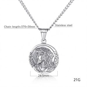 Collier pendentif médaille pièce mains en prière avec Prière du Seigneur inscrite, plaqué or 18 carats/acier inoxydable, bijoux chrétiens avec verset biblique - Product Image 2