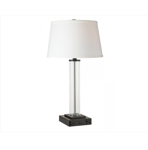 Lámpara de Mesa con Diseño de Hierro y Acabado Níquel Cepillado, Base Cuadrada con Puerto USB, para Mesita de Noche de Hotel - Product Image 6