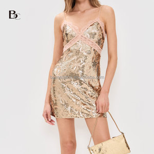 Vente en gros OEM/ODM vêtements personnalisés <span class=keywords><strong>de</strong></span> qualité supérieure avec dentelle et patchwork <span class=keywords><strong>de</strong></span> paillettes <span class=keywords><strong>robe</strong></span> à bretelles spaghetti mini <span class=keywords><strong>robe</strong></span> <span class=keywords><strong>de</strong></span> cocktail pour femmes - Product Image 2
