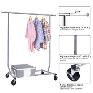 Gran oferta, estante de almacenamiento de abrigos de hierro pesado y Metal ajustable, estante <span class=keywords><strong>colgante</strong></span> extensible plegable con ruedas para almacenamiento de ropa - Product Image 6
