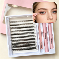 Kit de cils en grappe marque privée, noir mat doux, aspect naturel, extensions de cils en grappe DIY avec colle et fixateur, vente en gros