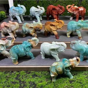 Atacado de Esculturas de Elefantes em Cristal Natural de Amazonita e Calcita do Caribe para Decoração - Product Image 6