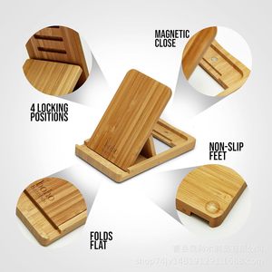 Bamboo Phone Holder <b>Foldable</b> Adjustable <b>Desk</b> Stand For Electronics Kitchen Recipe Display Rack 14x8.5x1.5cm - Product Image 3