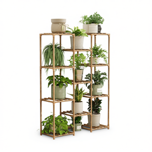 Support à plantes en bois à plusieurs niveaux, capacité de 11 pots, pour jardin, balcon, terrasse, étagère de présentation de fleurs, design moderne et minimaliste - Product Image 1
