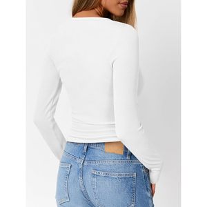 Haut Henley à manches longues pour femme, pull thermique côtelé, doux, boutonné sur le devant, basique décontracté, blanc, taille régulière - Product Image 4