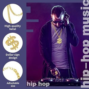 Hip Hop Kostüm Seti, 80'ler/90'lar Kalın Kumaşlı Rapçi Gangster Aksesuar Seti Süslü Elbise Kova Şapka Dolar İşareti Kolye Güneş Gözlüğü ile - Product Image 5