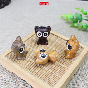 Star <b>Cat</b> Pendant Sandalwood Carved Cartoon Cute DIY Keychain <b>Gift</b> Unisex - Product Image 3