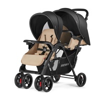 Godma Poussette Double Légère Portable Chariot en Alliage de Lin Sièges Avant Arrière Pliable Nouveau-nés Assis Allongé Deux Pneus Grand