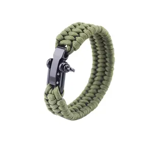 adjustable Green ParaCord Rope Outdoor Survival Bracelet Camping Steel Shackle Buckle Wholesale