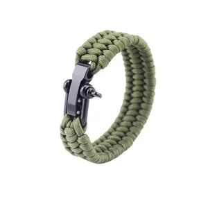 מתכוונן ירוק ParaCord חבל חיצוני הישרדות צמיד קמפינג פלדת שאקל אבזם סיטונאי