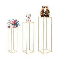 Ensemble de 3 pièces de grands vases dorés pour centre de table de mariage avec panneau en acrylique, centres de table géométriques avec support de fleurs pour la fête de mariage
