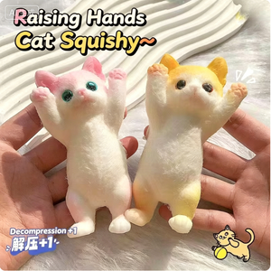 QY Raising Hands Cat Squishy Toy Soft TPE en matériau sûr Fidget Stress Relief pour les enfants - Product Image 2
