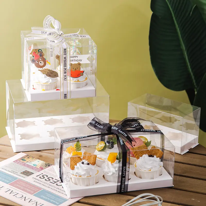 2 4 6 9 12 Trous Cupcake Cake Boxes In Bulk Donut Box Wholesale Cajas Para Cupcakes Transparent Paper Cake Container