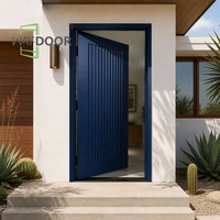 Factory Direct Sturdy Timber Entrance Modern Deep Blue Painted Fluted Solid Core Oak Wood Front Door