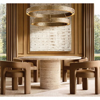 Table à manger ronde en travertin Kumusi, style moderne, production d'usine