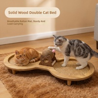 Lit pour chat en bois massif à deux places, tapis en rotin respirant, griffoir robuste résistant au poids, jouet pour chat toutes saisons, fabriqué en Chine