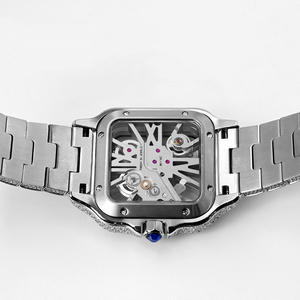นาฬิกาข้อมือผู้ชายทรงสี่เหลี่ยมประดับเพชรโมอิสซาไนต์ สไตล์ Iced Out ระบบควอตซ์สวิส ตัวเรือนสแตนเลสสตีล กันน้ำ หรูหรา - Product Image 5