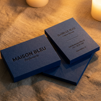 Cartes de visite personnalisées en typographie, bleu marine, carton épais, élégantes, gaufrées, de luxe, pour marque de parfum, OEM, impression recto-verso