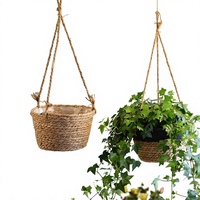 Panier suspendu en paille tressée, panier à fleurs en rotin, panier pour plantes grimpantes, pot de fleurs, panier en bambou, fleurs fraîches