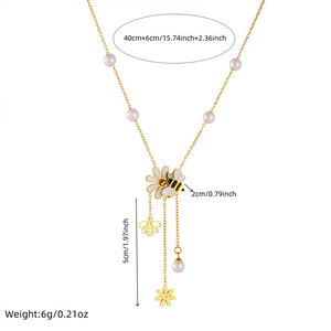 Collar de Moda de Acero Inoxidable 316L Resistente al Agua y al Deslustre, Chapado en Oro de 14k y 18k, con Colgante de Abeja y Flor para Mujer - Product Image 5