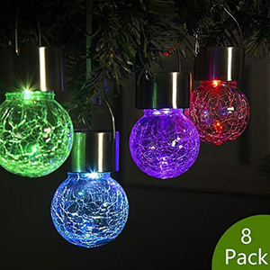 Lampes solaires suspendues <span class=keywords><strong>en</strong></span> forme de globe pour arbre, lanternes <span class=keywords><strong>en</strong></span> <span class=keywords><strong>verre</strong></span> craquelé, lampes d'extérieur étanches pour la cour, la rue, la terrasse, la clôture, décoration - Product Image 4
