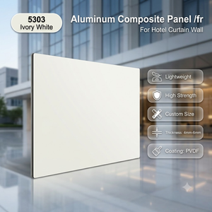 Panneau composite en aluminium 5303 ivoire pour mur-rideau d'hôtel, blanc, 4mm-6mm, revêtement PVDF, léger, haute résistance, taille personnalisée - Product Image 1