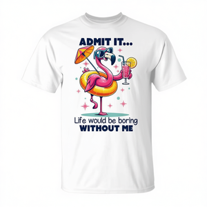 Camiseta de Cóctel Pink Flamingo Unisex para Adultos, Manga Corta, Cuello Redondo, Impresión Digital, Diseño de Vacaciones de Verano en la Playa - Product Image 3