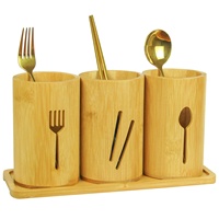 Organisateur d'ustensiles de cuisine en bambou, porte-ustensiles en bambou, porte-couverts en bois avec plateau en bambou
