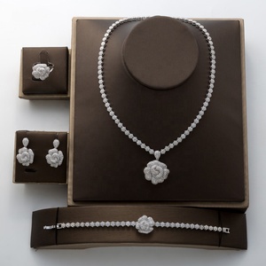 Conjunto de joyería nupcial para mujer, de lujo, diseño de flor de Rosa, Circonia cúbica, collar de novia para Noble Lady CN164, 4 Uds. - Product Image 1