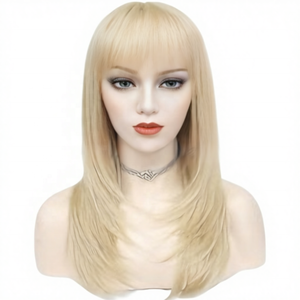 Perruque Synthétique Lisse et Soyeuse en Promotion, Non Cheveux Humains, Sans Lacet, Double Trame Faite à la Machine, Douce et Volumineuse pour Femme, Usage Quotidien - Product Image 1