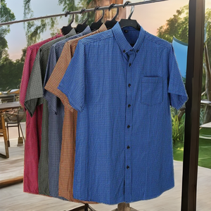 Chemise tissée à manches courtes pour homme grande taille, col carré, respirante, anti-boulochage, infroissable, formelle et décontractée, à carreaux - Product Image 2