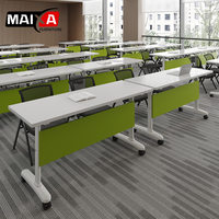 Table d'étude rectangulaire minimaliste pliable avec chaises pour étudiants universitaires, roulettes amovibles, en bois, haute