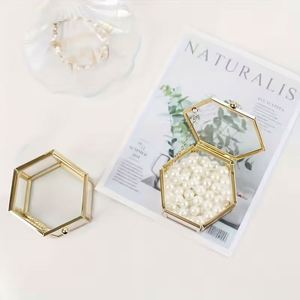 Caja de Vidrio Hexagonal Multiusos con Marco de Metal Dorado, Estuche para Joyas, Almacenamiento Transparente para Relojes, Monedas, Llaves, Organizador de Recuerdos Pequeños - Product Image 4